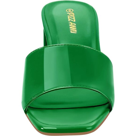 Women's Low Chunky Block Square Open Toe Heeled Sandal Slip on Mules Green Shoes - Picture 6 of 8